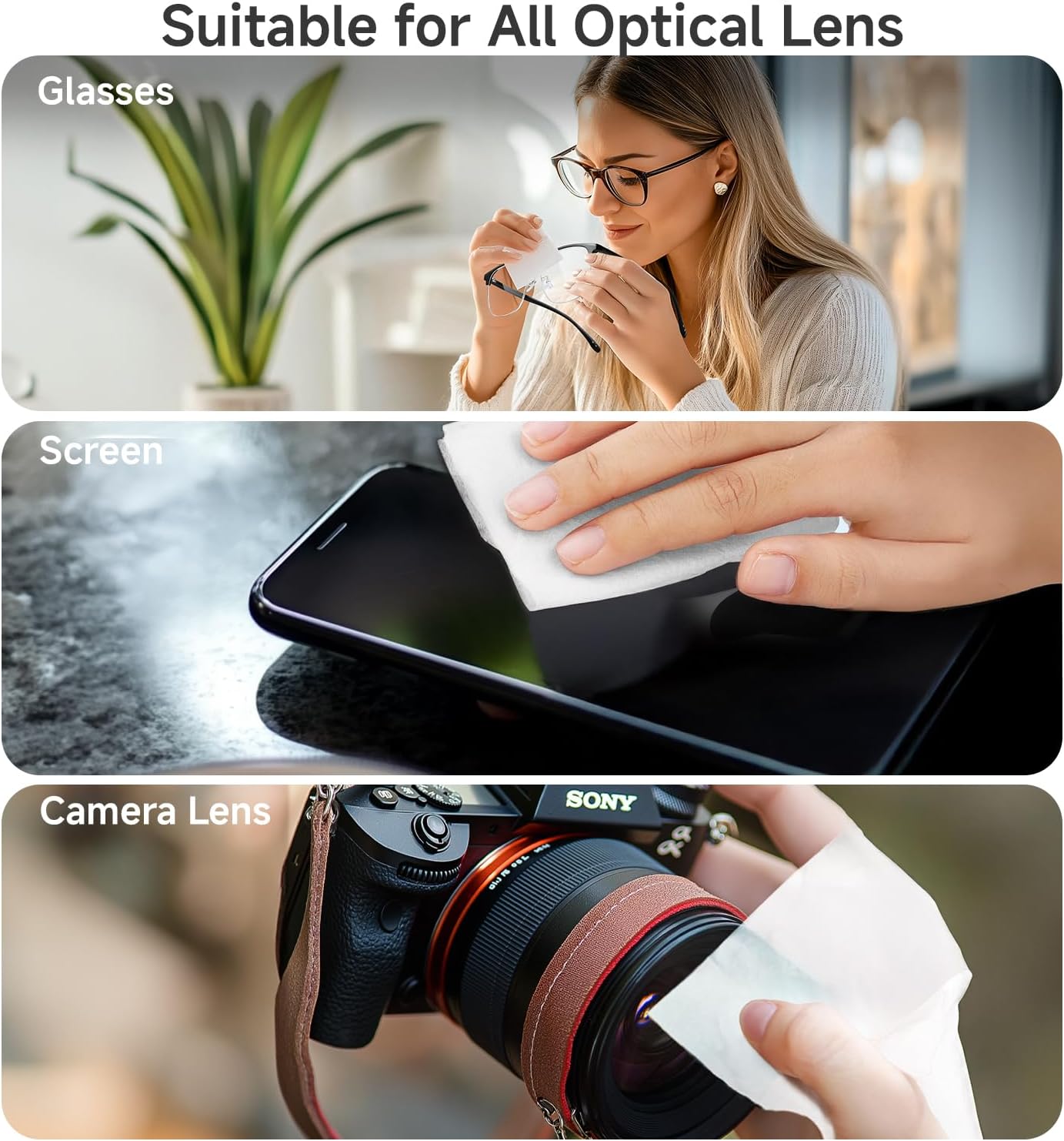Anti Fog Lens Wipes for Eyeglasses, 150 Individually Wrapped Pre-Moistened Glasses Cleaning Wipes, Streak-Free Lens Cleaner for Glasses, Sunglasses, Phone Screen, Camera Lens & Goggles