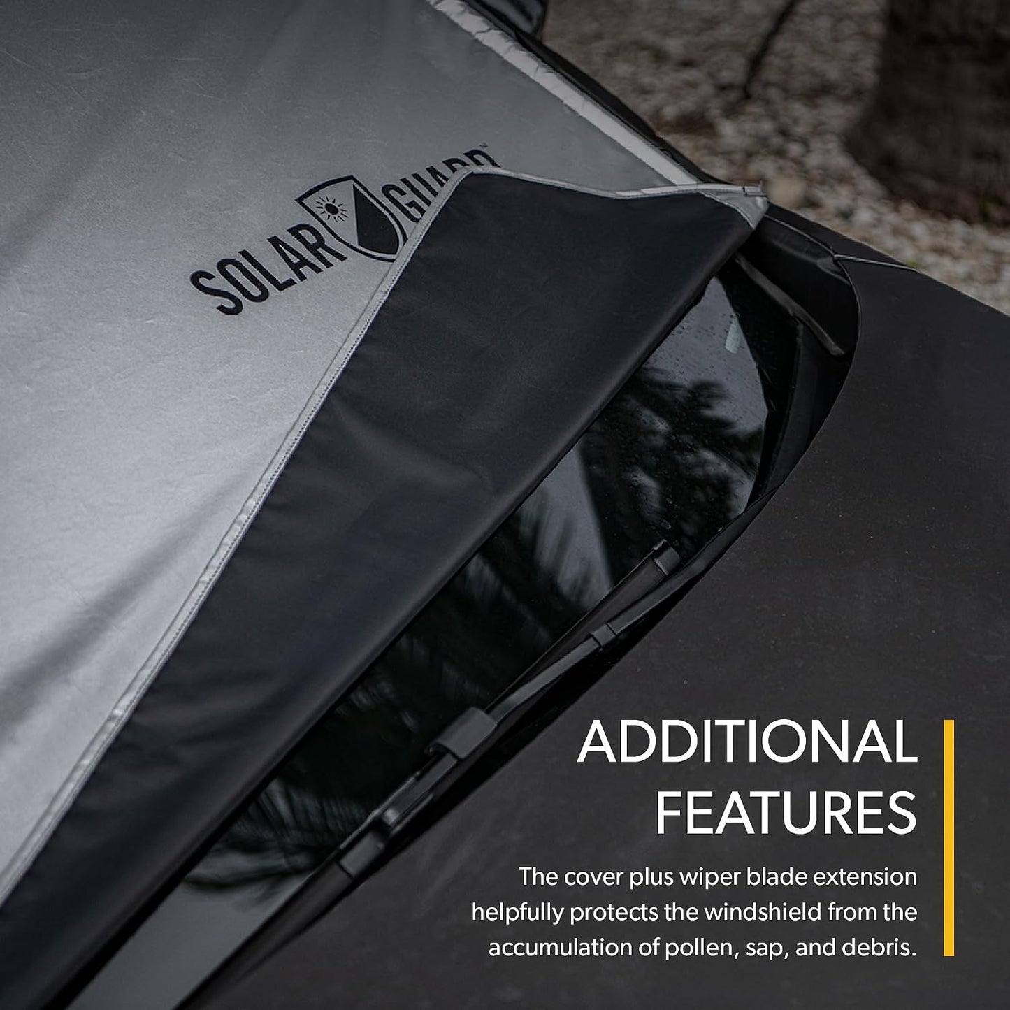 SolarGuard Plus Sunshade for Car Windshield - Reflective Car Shades for Windshield, Blocks Damaging UV Rays - for Use on Front Window Exterior, Includes Security Flaps - Silver, Standard Size