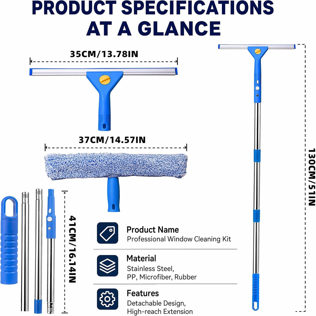 51'' Window Squeegee, 2 in 1 Outdoor Window Cleaning Tools