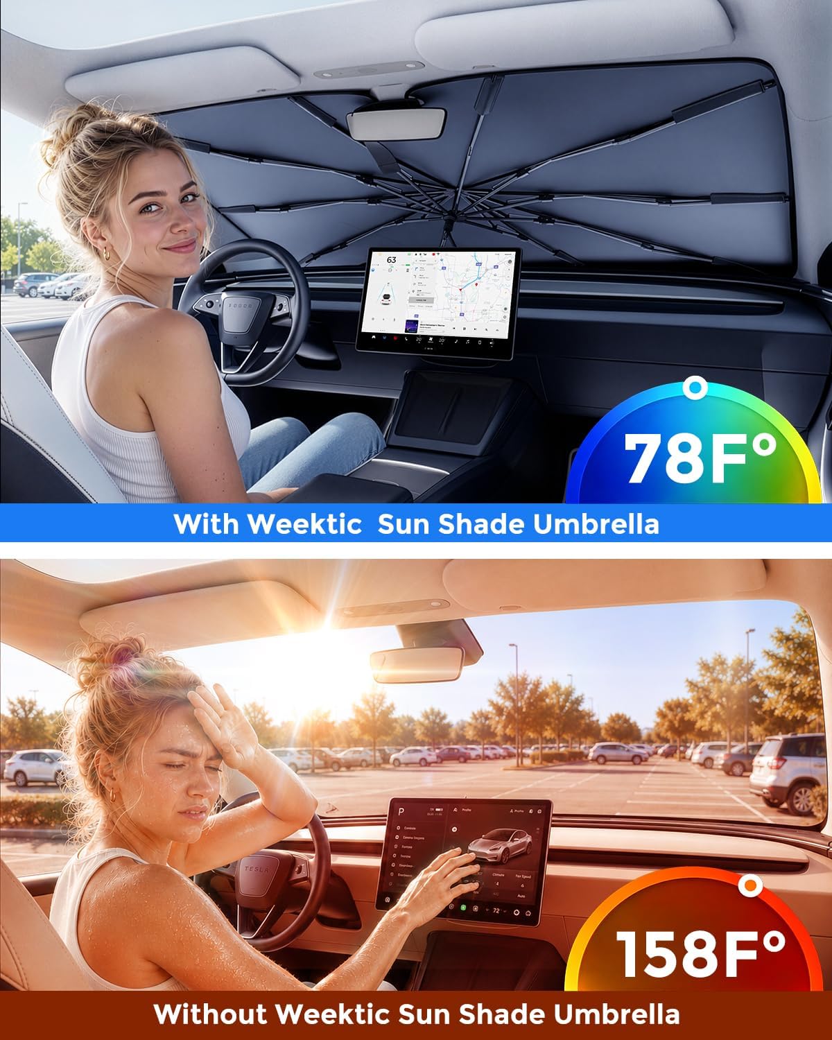 [2026 Upgrade] Weektic Windshield Sun Shade Umbrella, [Double Thickened Ice Crystal Coating] Sun & Heat Protection, Keep Vehicle Cool & Protect Interior, Zero Light Leakage Medium 57" L x 31" W
