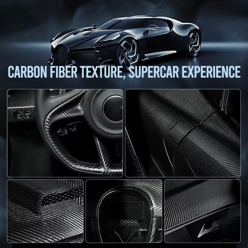 Carbon Fiber Leather car Steering Wheel Cover, Comfortable and Anti-Skid, Universal 15 inch (Black)
