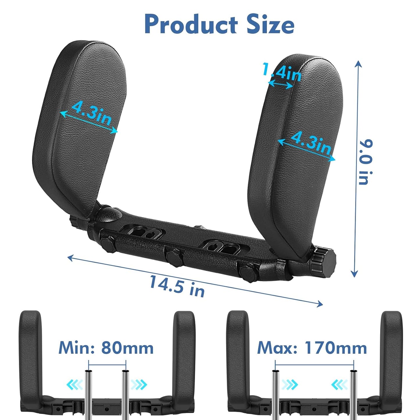 JZCreater Car Headrest Pillow, 180°Adjustable Head Neck Support Pillow, U- Shaped, Travel Sleeping Car Headrests, Only for Car Seat Headrest with 2 Metal Poles， Not for Fixed or Integrated headrests
