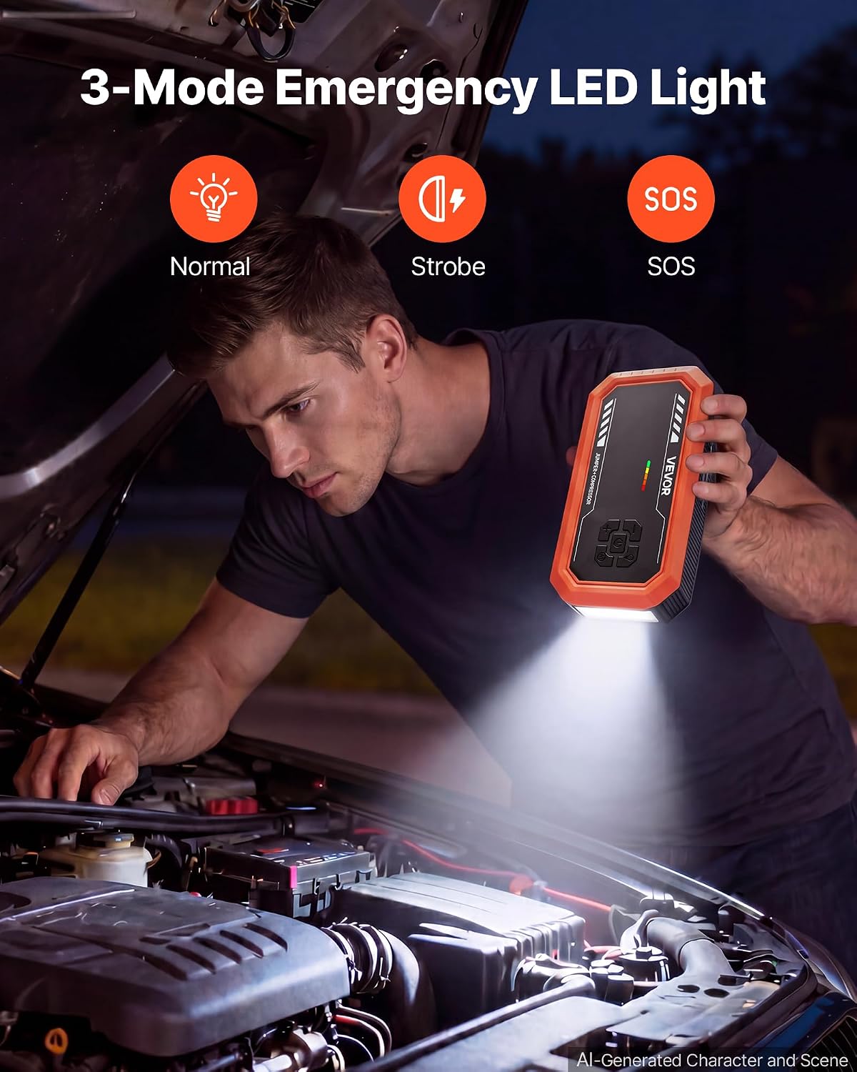 VEVOR Jump Starter with Air Compressor 3000A Peak Car Battery Jump Box
