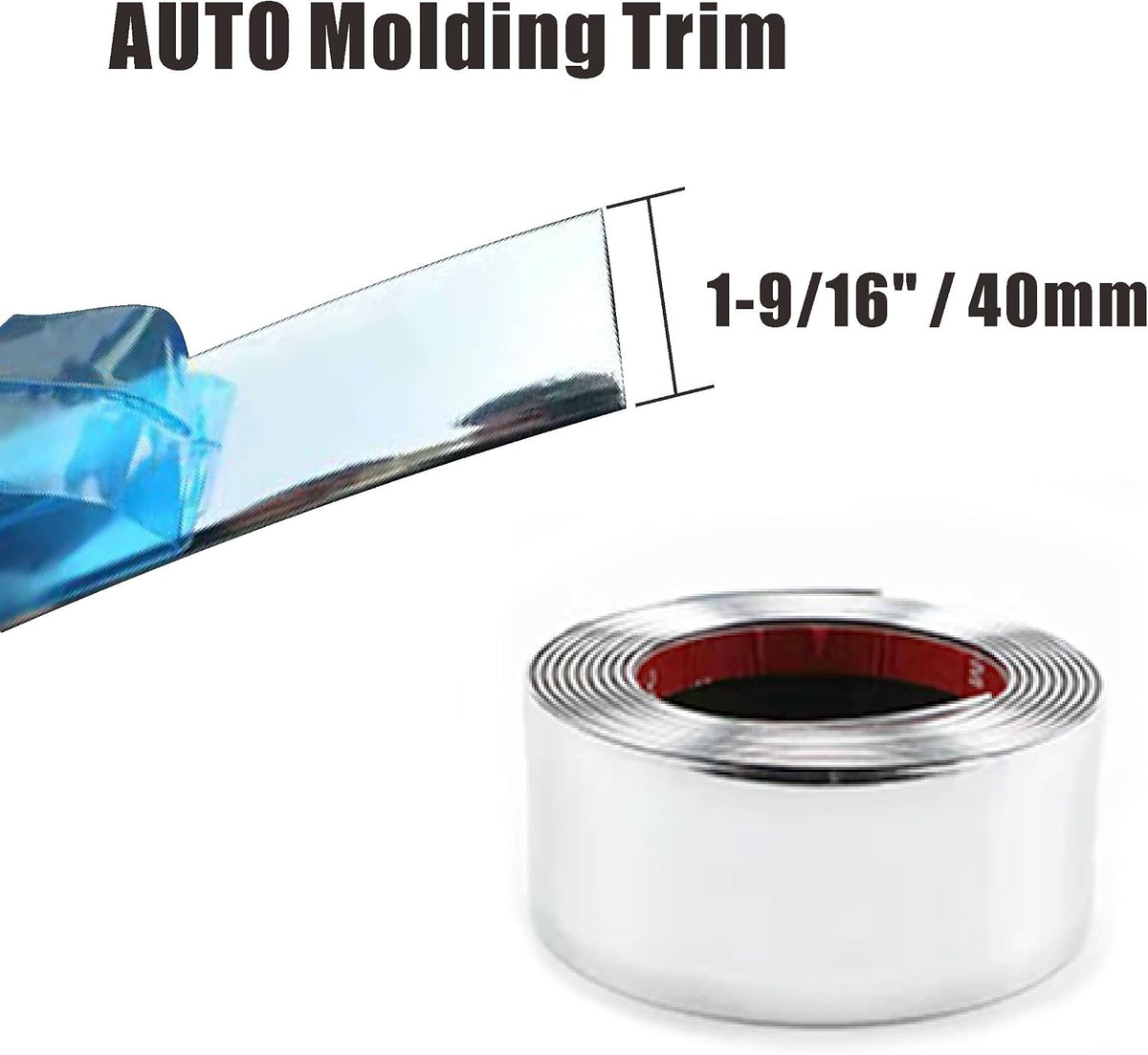 Chrome Silver Auto Car Exterior & Interior Molding Trim Universal Bumper Window Door Body Side and Household Furniture Surfaces Decorative Strip Scratch-Proof (Width: 1-9/16 inch (40mm), Length: 8Ft)