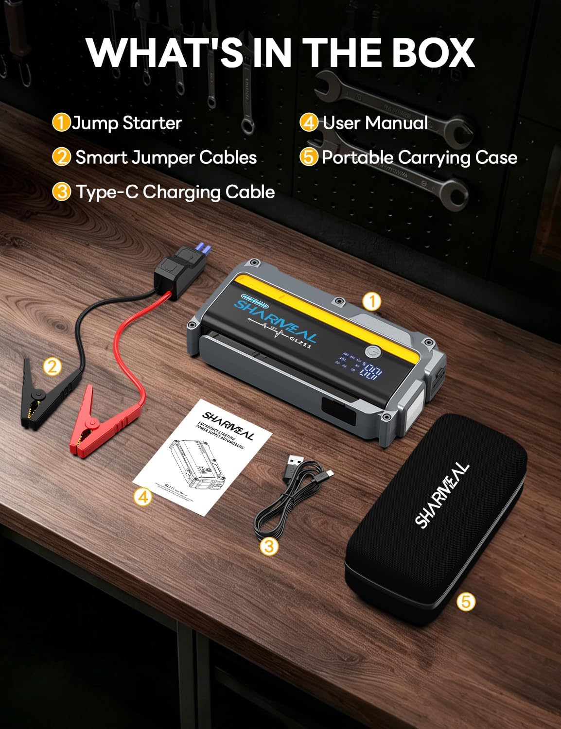 7000A Jump Starter, 12V Battery Jumper Starter Portable Car Booster, Jump Box Pack for All Gas & 12.0L Diesel with 800 Lumen Flashlight and Jumper Cables