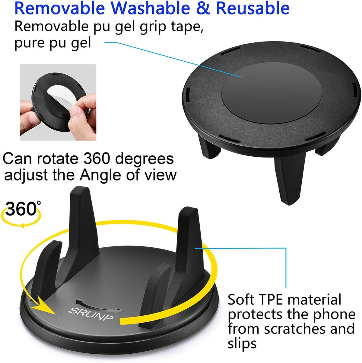 SRUNP Dashboard Phone Holder for Car [Vertical Horizontal 360 Rotate] Car Phone Mount, Cell Phone Holder Compatible with iPhone 17 16 15 14 13 12 Pro Max Samsung Android Smartphones and More