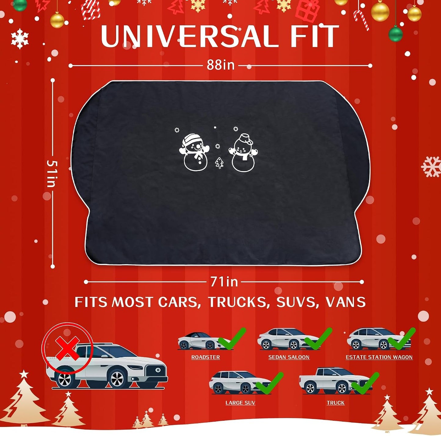 MeetYr Life Windshield Cover for Ice and Snow | Heavy Duty 600D Oxford Fabric | Secure Fit Waterproof Frost Cover | Winter Car Accessories |White Elephant Gifts for Adults for Men(71x50)
