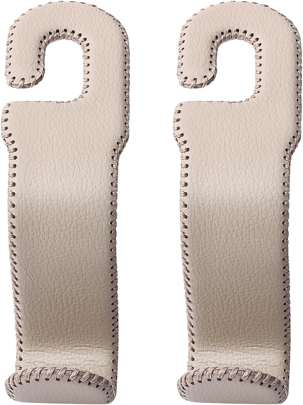 AMVOYOA Leather Car Hooks for Headrest - Fully Leather-Wrapped U-Shaped Purse Holder for Car, Flexible Seat Back Organizer & Durable Car Accessories for Purses, Bags, Coats & More (Beige, 2 Pack)