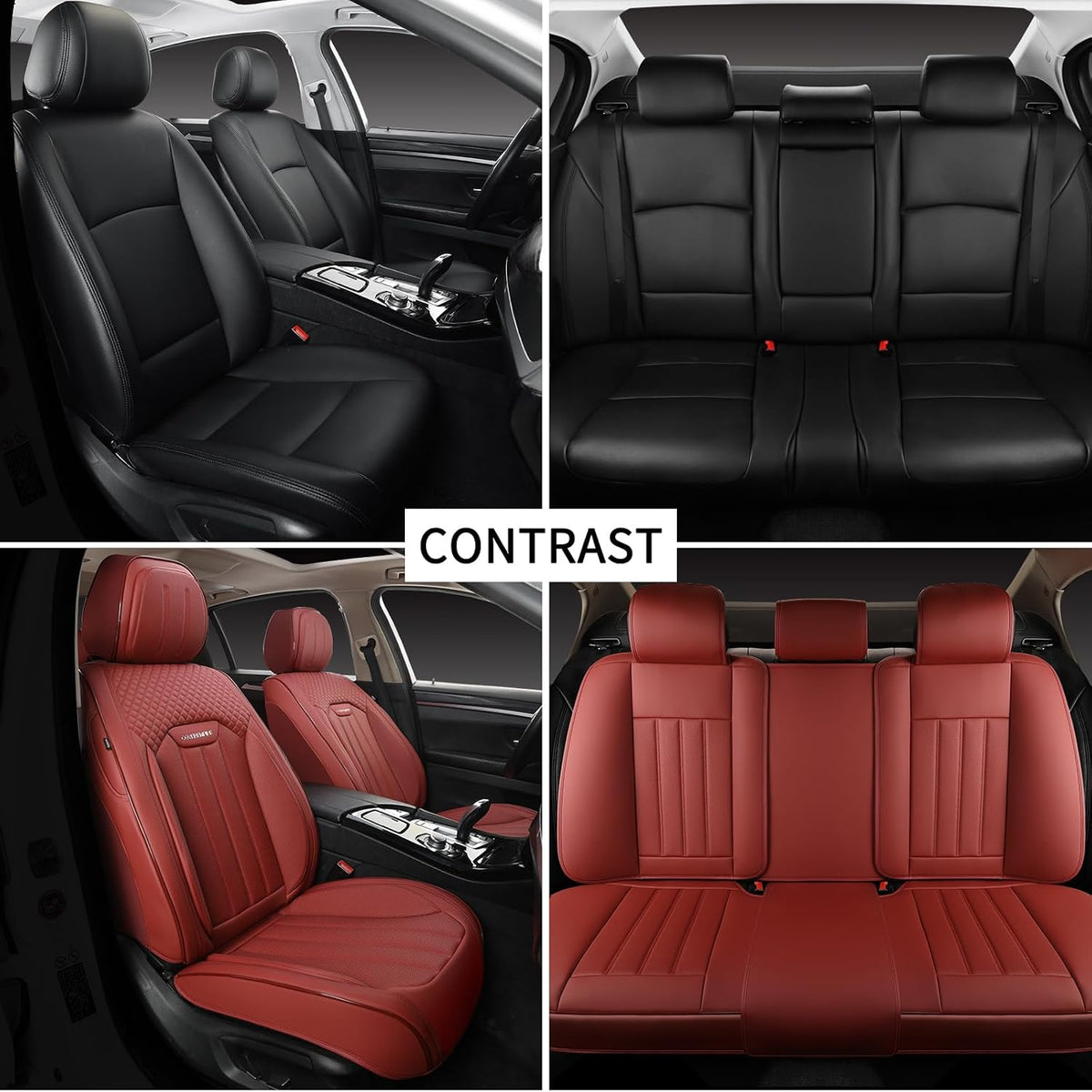 Red Car Seat Covers Full Set, Universal Leather Seat Cover for Cars 5 Seats, Waterproof and Breathable Automotive Seat Cover Front and Rear Seat Covers for Most Trucks, Sedans, SUVs