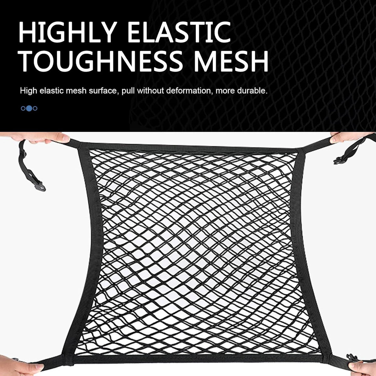 Car Seat Net Passenger Seat Organizer Net, 21.65" x 21.65" High Elastic Front Seat Organizer, Versatile Purse Holder for Car with Adjustable Buckle, Universal for Most Cars (Black)