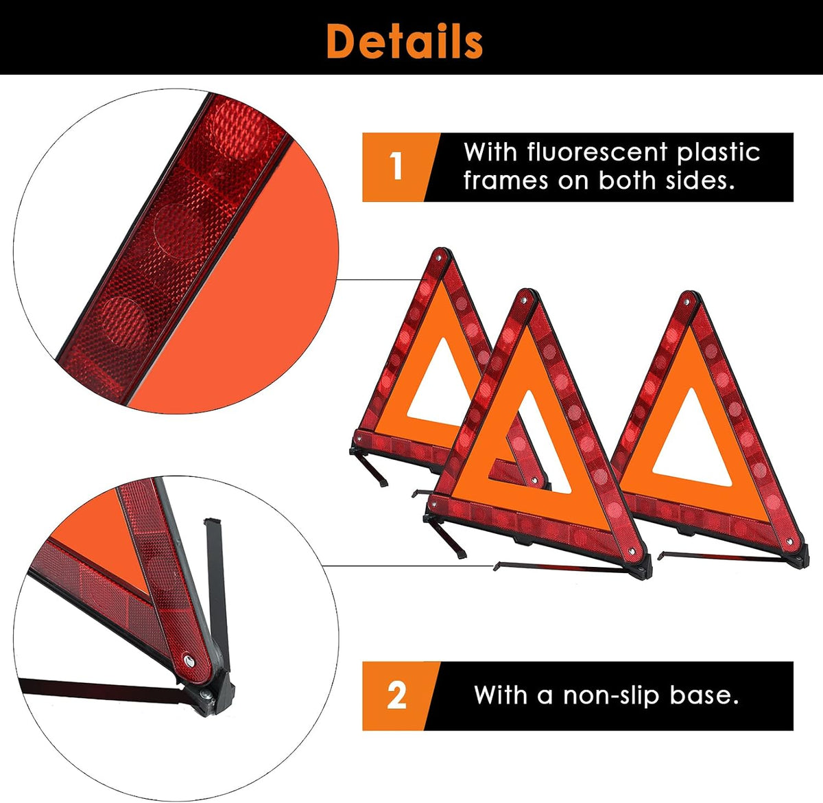 FLKQC Warning Triangles Safety Emergency Kit, Foldable Reflective Kits