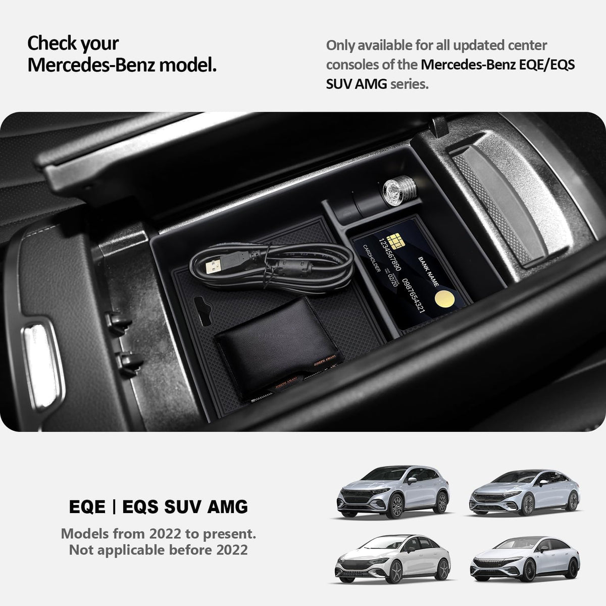 Center Console Accessory Organizer for 2023 Mercedes Benz EQE350,Armrest Storage Box Insert Tray Compatible with Mercedes Benz EQE350 EQE350+ EQE500 EQS 450+ 400 580 AMG 2023+Interior Accessory