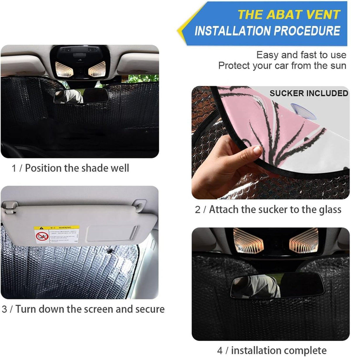 ATTX Bow Pink Car Windshield Sunshade Foldable Front Auto Sun Shield Shade Visor Vehicle Accessories， 57" × 31.5"