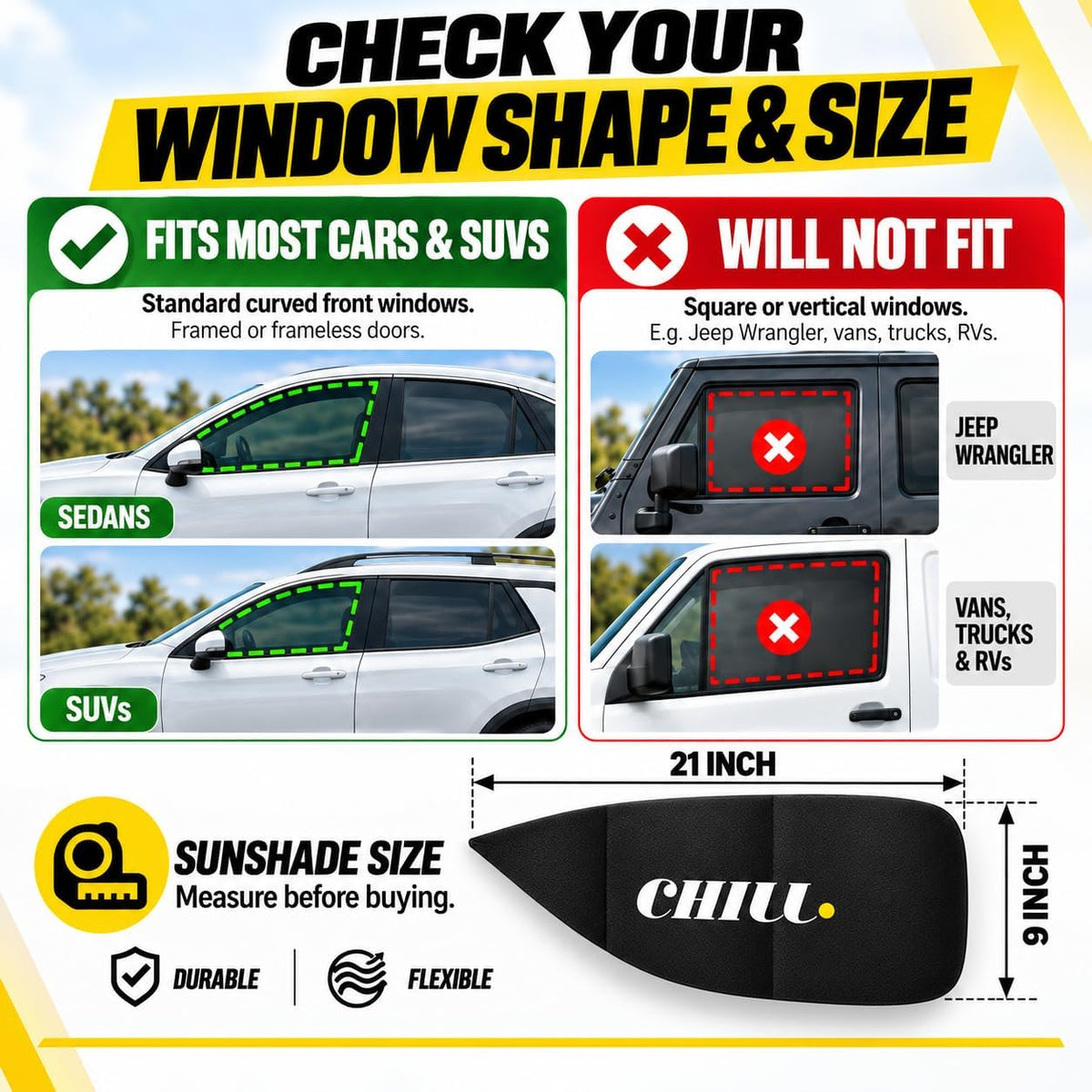 CHILL Sunshade Car Window Shades for Side Window, Perfect for Driver's car Sun Shade Side Window, Easy On and Off, Foldable Plastic (1)