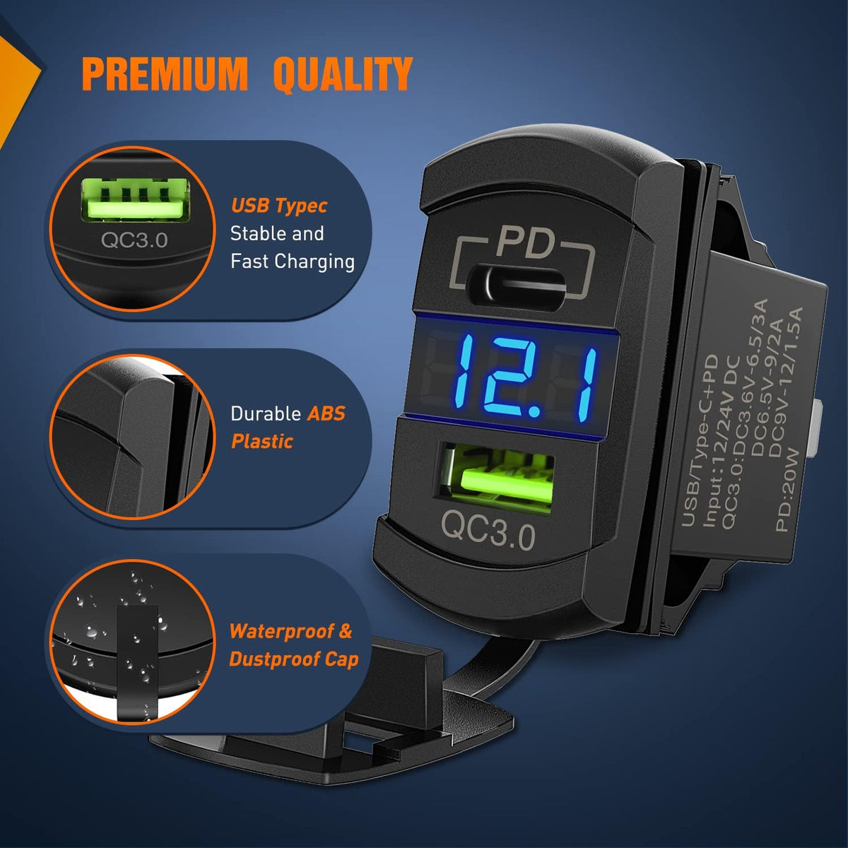 Nilight Rocker Switch Style PD Type C and USB Outlet LED Voltmeter