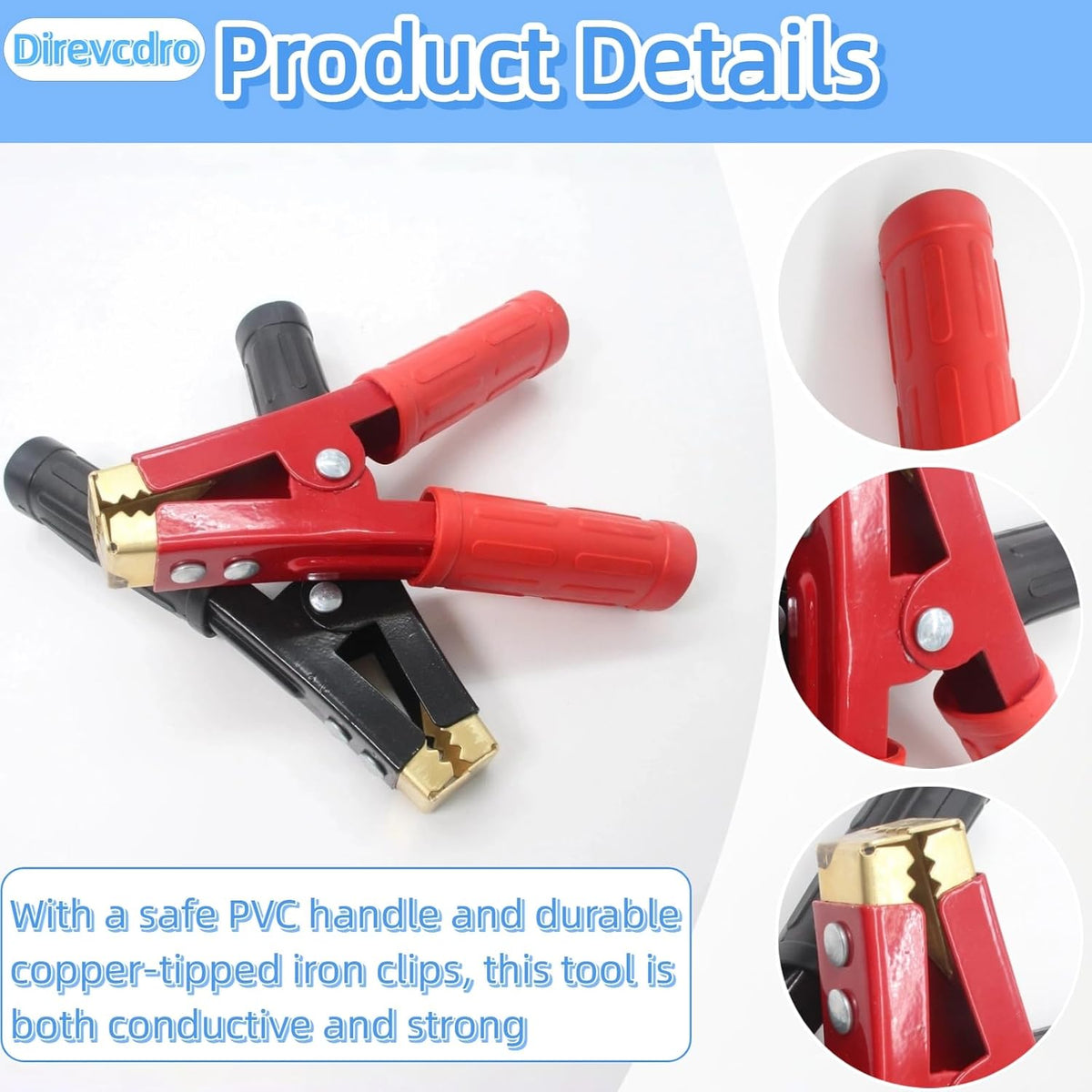 4PCS Heavy Duty Battery Jumper Cable Clamps, 1000A Pure Copper Alligator Clips Replacement for Car Battery Charger, Booster Cable Ends for Auto Vehicle Truck Boat, 12V-24V (2 Red & 2 Black)