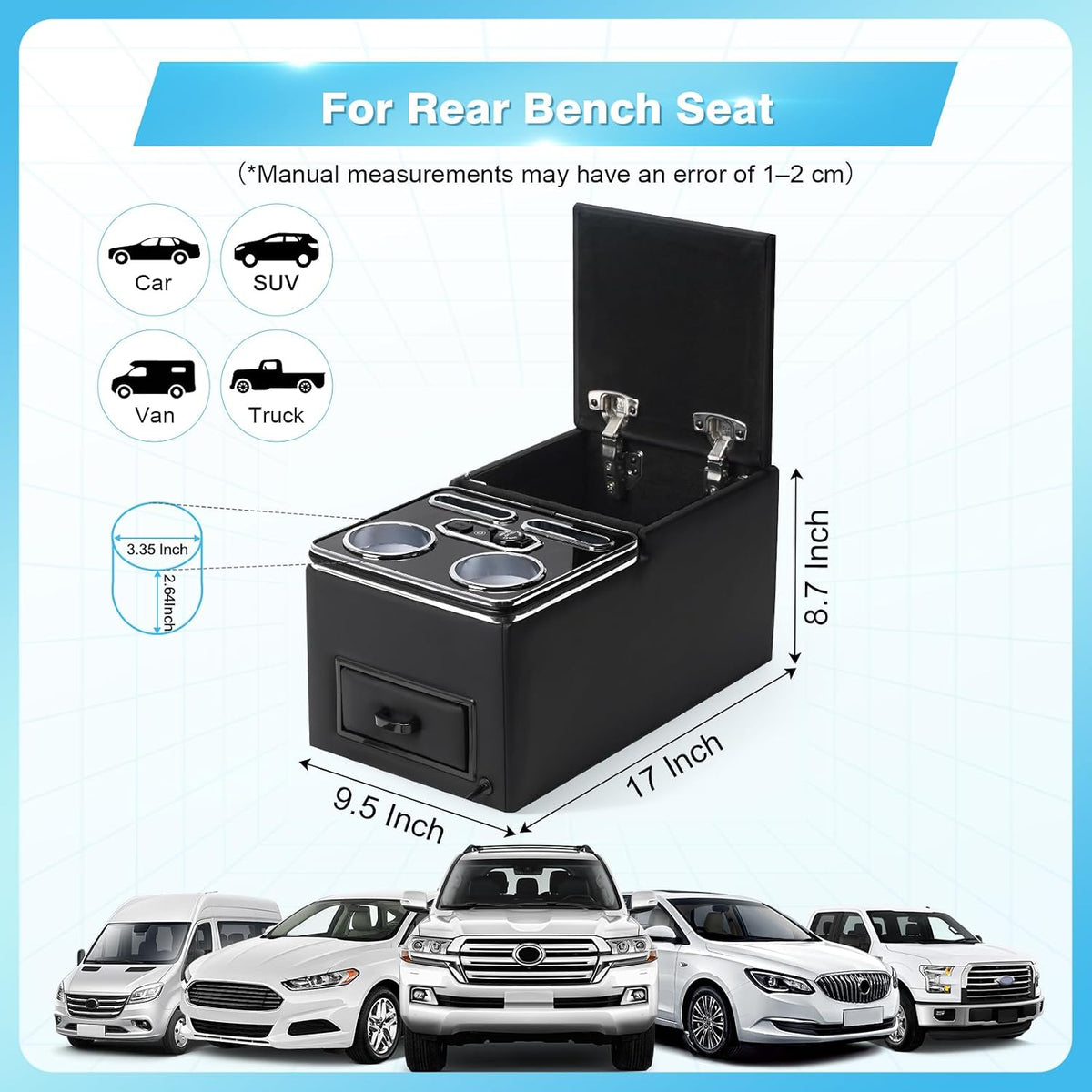 Center Console Universal for Trucks, Minivans, and SUVs with Chairging