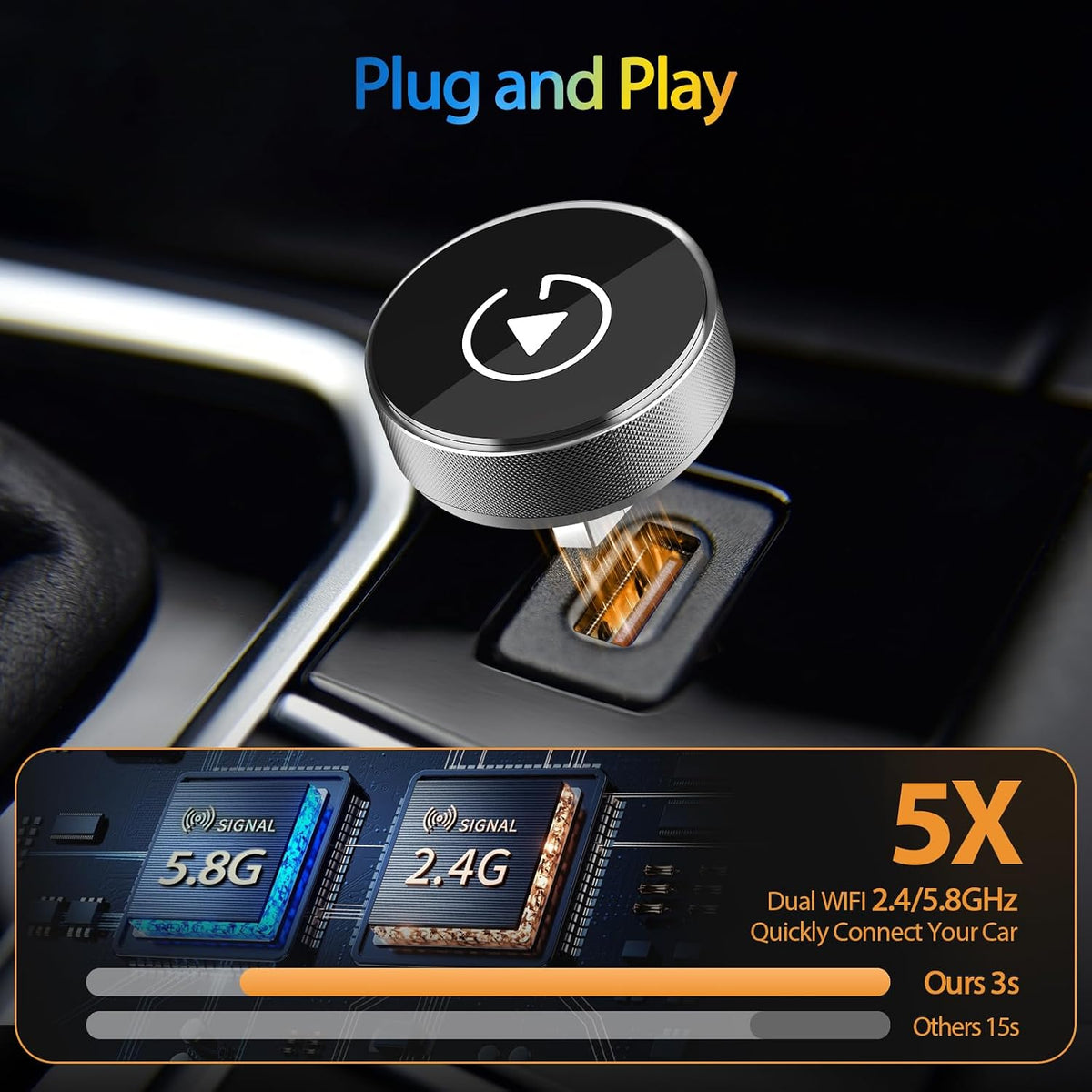 2-in-1 Wireless CarPlay Adapter for Apple iPhone & Android, Plug & Play, Auto Connection, No Latency, 2026 Upgarde Converts Wired Carplay Dongle to Wireless Car Play Adapter for iPhone iOS 10+