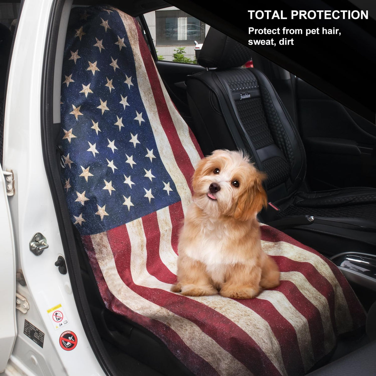 Waterproof Sweating Car Seat Cover for Post Gym Workout, Running, Swimming, Beach and Hiking, Universal Fit Non-Slip Bucket Seat Protector for Cars SUV Trucks, Machine Washable (Flag)