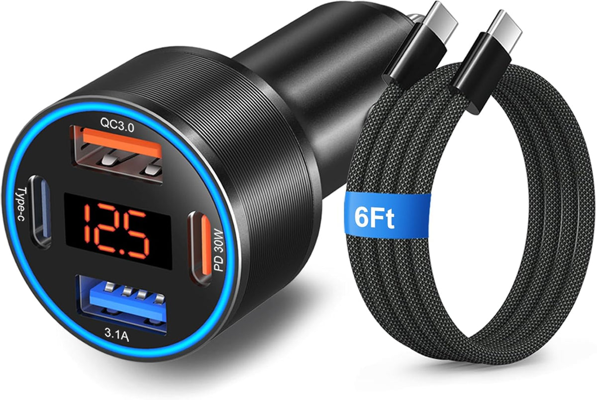 Car Charger USB C, 65W 4-Port Dual 12V USB-C & USB-A Car Phone Charger