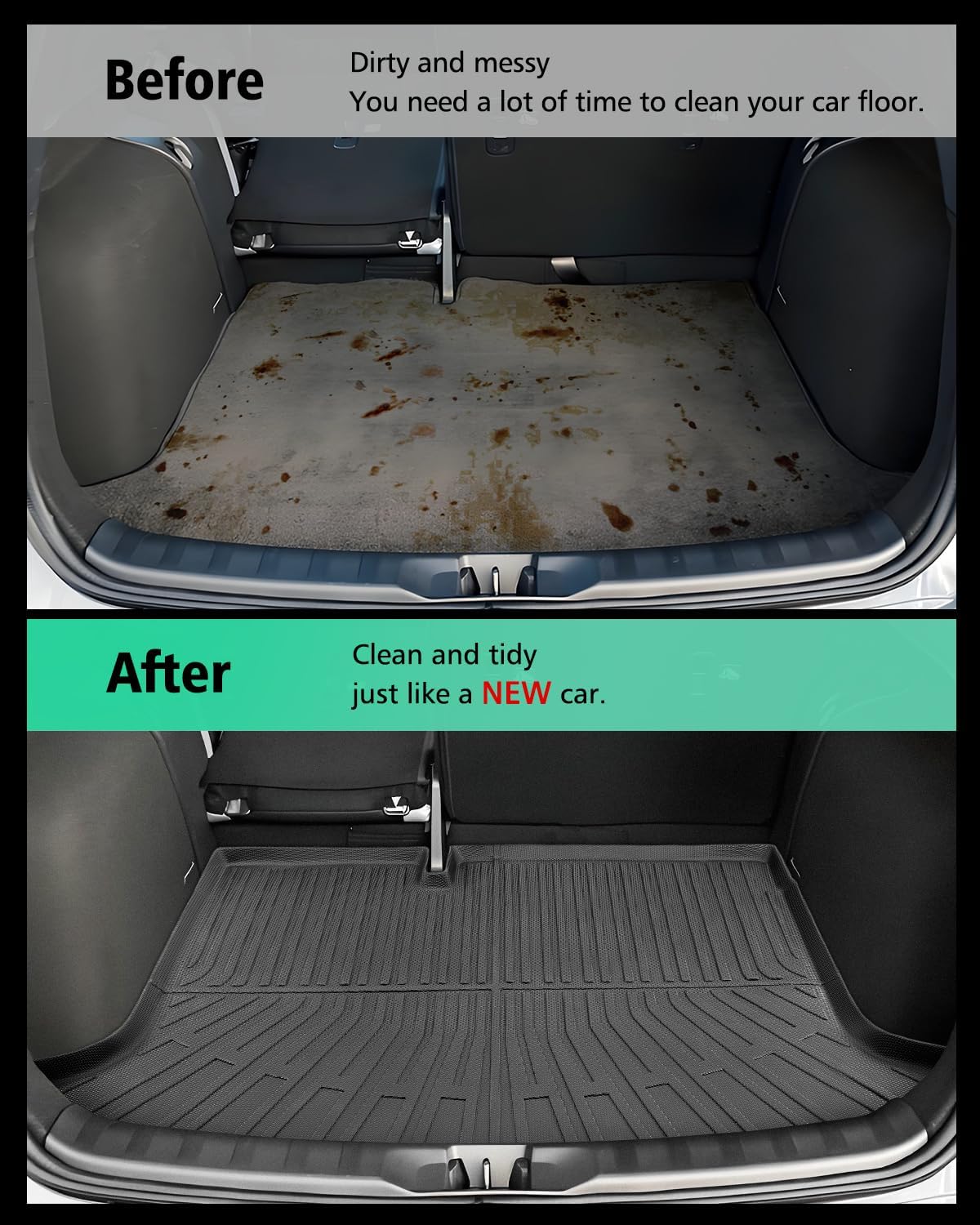 Car Floor Mat for Dodge Durango: All Weather Custom Fit TPE Accessories - Floor Cargo Liner Backrest Mat 2011 2012 2013 2014 2015 with 7-Seater 2nd Row Bench Seat
