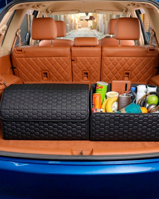 Owleys Car Storage Organizer Bundle - Two Foldable Crates For Groceries, Gear & Trips - Durable SUV And Truck Storage Set - Thoughtful Birthday Gifts For Drivers (Black 17+21)