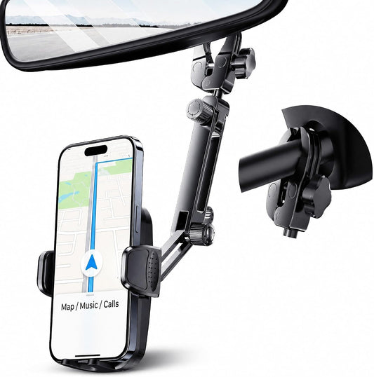 Aluminum Rear View Mirror Phone Mount for [Truck & SUV], Anti-Shake Universal Car Phone Holder with 360° Rotation, Non-Blocking Driving Assistant for iPhone 17 16 15 14 13 Pro Max, Samsung