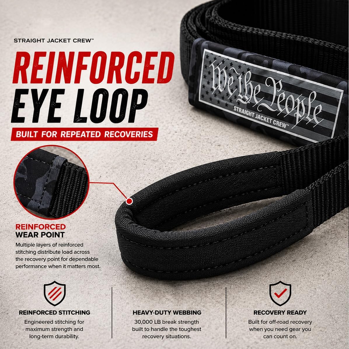 3" X 20' Heavy Duty Tow Strap - 30,000 Lb Break Strength Recovery Strap for Truck, SUV, Jeep & Off-Road Use | Reinforced Loops, Abrasion Sleeve & Carry Bag Included.