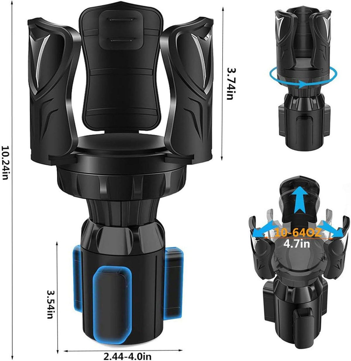 Car Cup Holder Expander,Cup Holder Extender Adapter with Adjustable Arm & Base,Compatible with 10-64oz Larges Bottles,Most Cars,Multiple Scenarios for Daily Commuting and Long-Distance Travel,Black