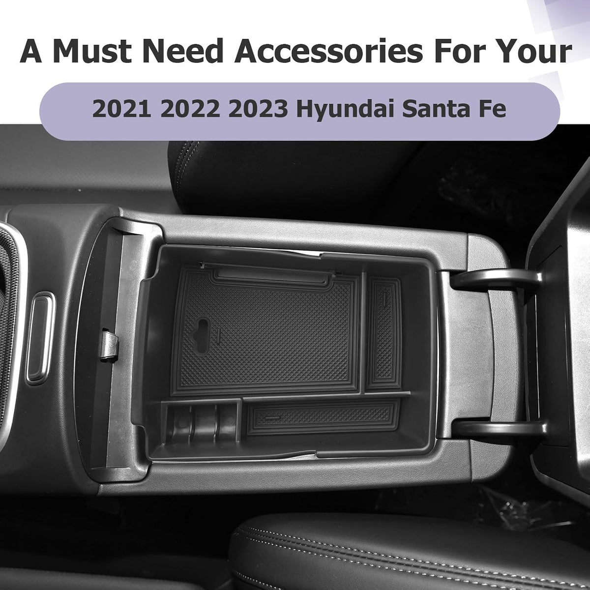 LUWU Center Console Organizer for 2021 2022 2023 Hyundai Santa Fe SE/SEL/XRT/Limited/Calligraphy Accessories Armrest Console Tray Storage Box ABS Material 2022 2023 Santa Fe Accessories Black