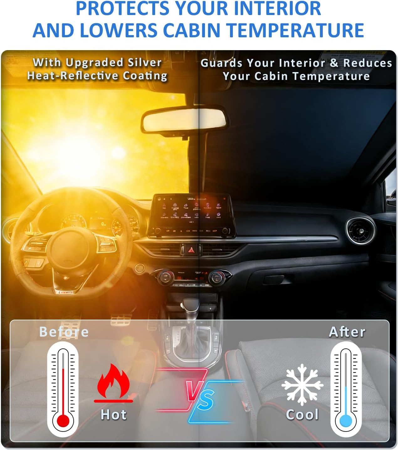 Windshield Sun Shade for 2011-2021 Jeep Grand Cherokee Accessories, Car Front Window Sun Visor Protector & Heat Shield | 240T Sunshade Protection Blocks UV Rays Keep Your Car Cooler