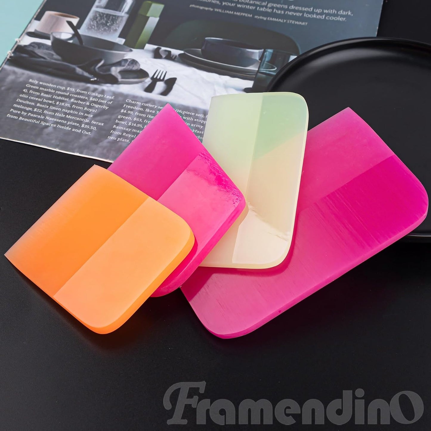Framendino, 4 Pack PPF Squeegee Soft Silicone Rubber Scraper Anti Scratch Scrapers Window Edge Trimming Scarper for Car Vinyl Paint Protection Film Installation Tint Tool