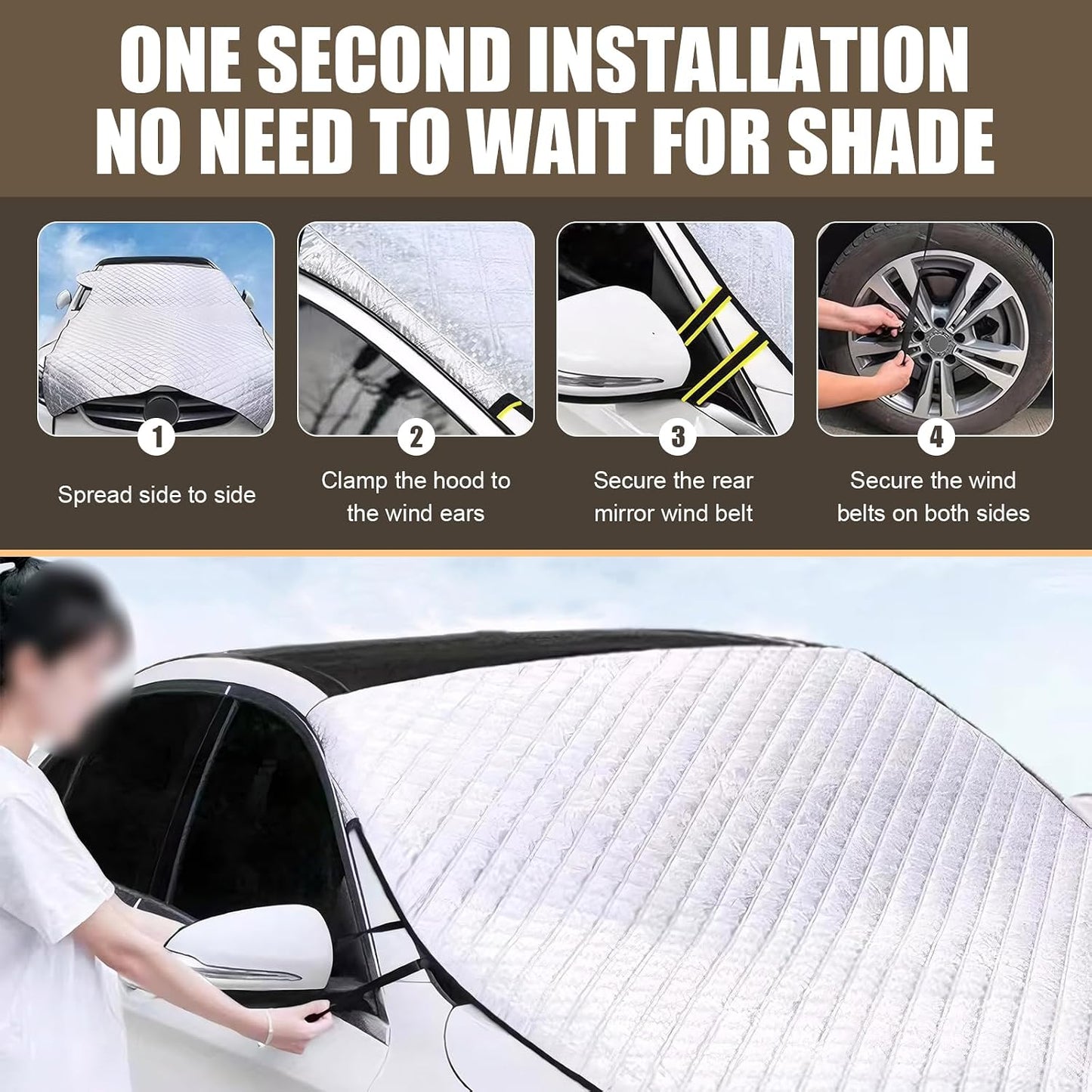 Car Windshield Cover for Ice and Snow, Thickened Windproof Four-season Protection Waterproof Dustproof Frost-proof Portable Car Cloth, Outdoor Indoor Foldable Protective Cover, for Cars (Silver)