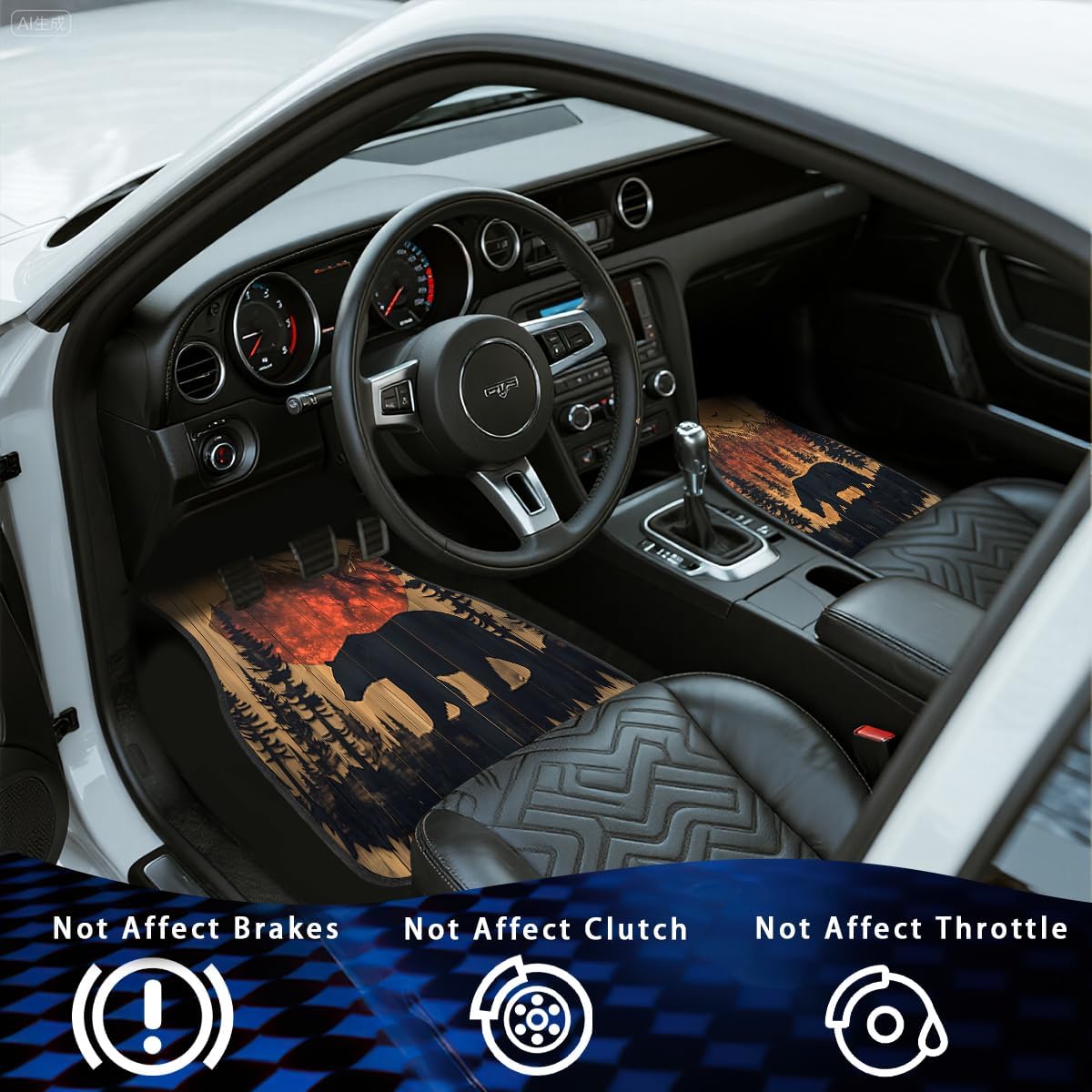 Bear Car Floor Mats Set of 4 Mountain Sunset Forest Silhouette Rustic Automotive Foot Mats Rugs Carpet for Car Non-Slip Auto Car Accessories Universal Fit Car Accessories for Truck