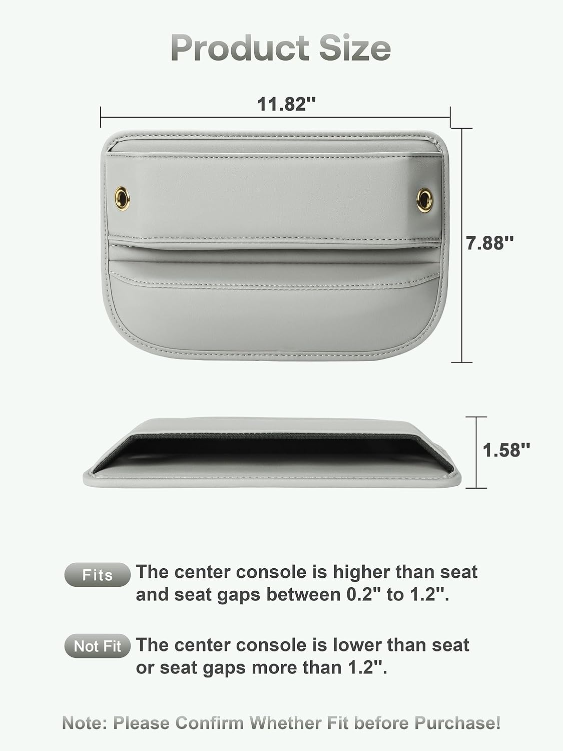 Premium Leather Car Seat Gap Filler Organizer (0.2”-1.2" Gaps), Clever Gifts for Car SUV Truck Owners (Beige, 1 Pack)