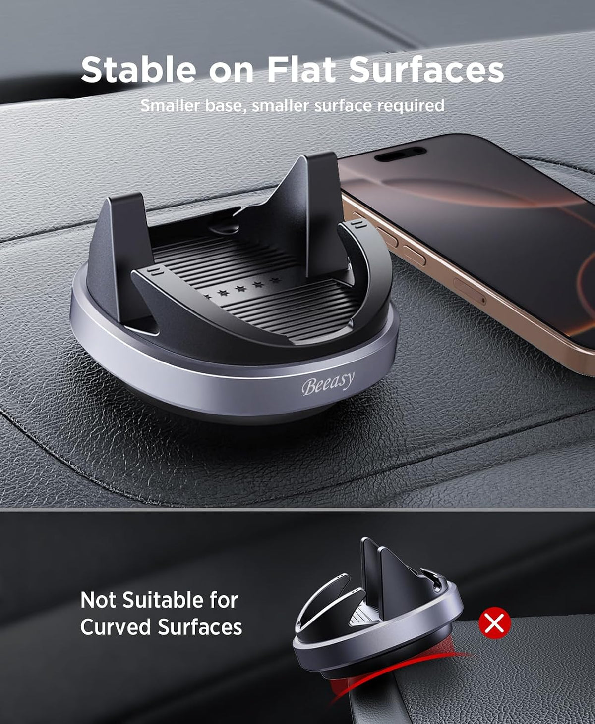 Beeasy Car Phone Holder Mount, 360° Rotation Dashboard Phone Holder, Washable Nano Gel & Silicone Anti-Slip Car Mount for iPhone 17/16/15/14, Samsung, Google Pixel, All Smartphones & GPS