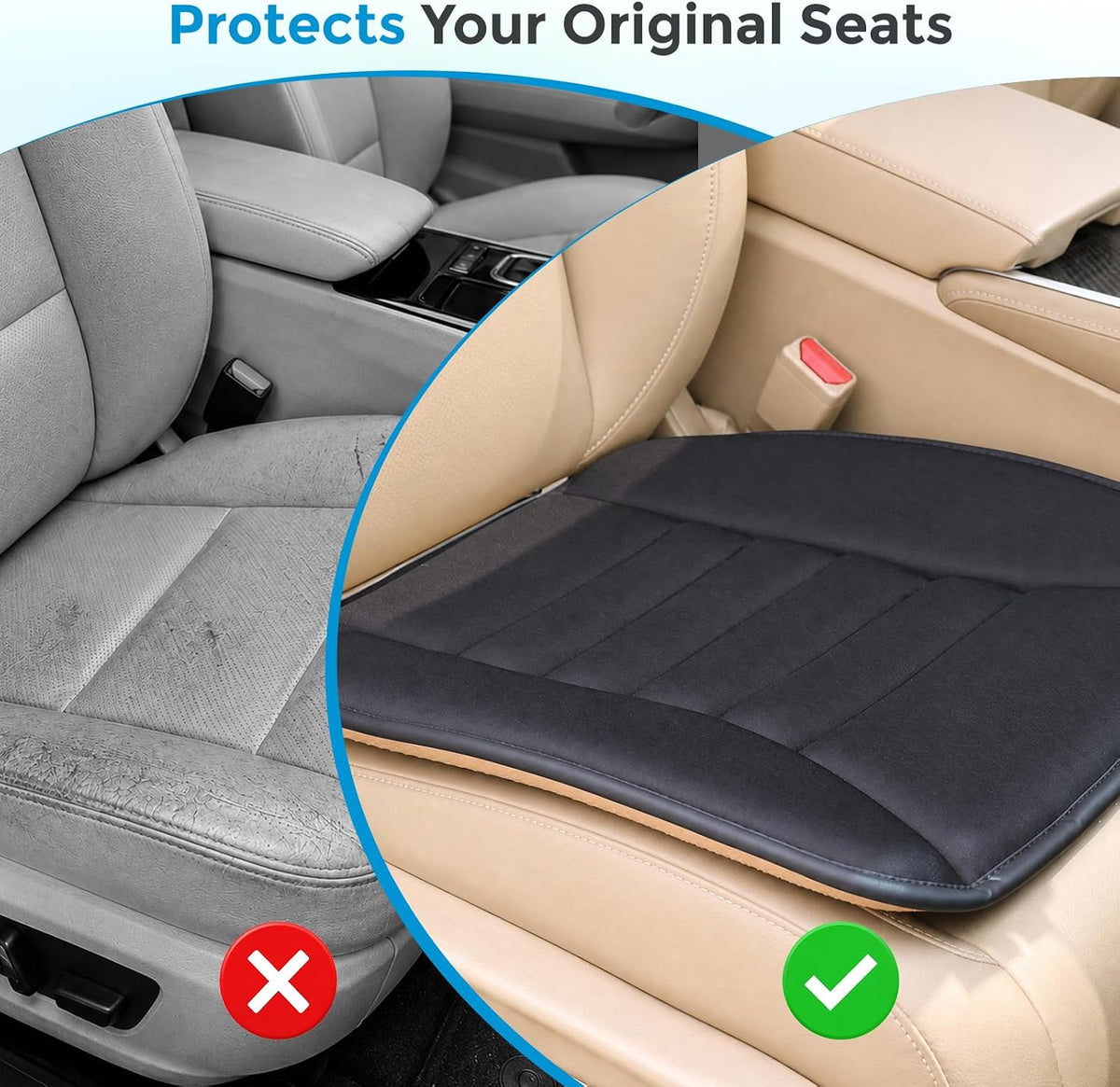 Tsumbay Car Seat Cushion, Memory Foam Seat Cover with Non-Slip Bottom, Universal Fit for Cars, Homes, and Offices - Soft and Comfortable, Black