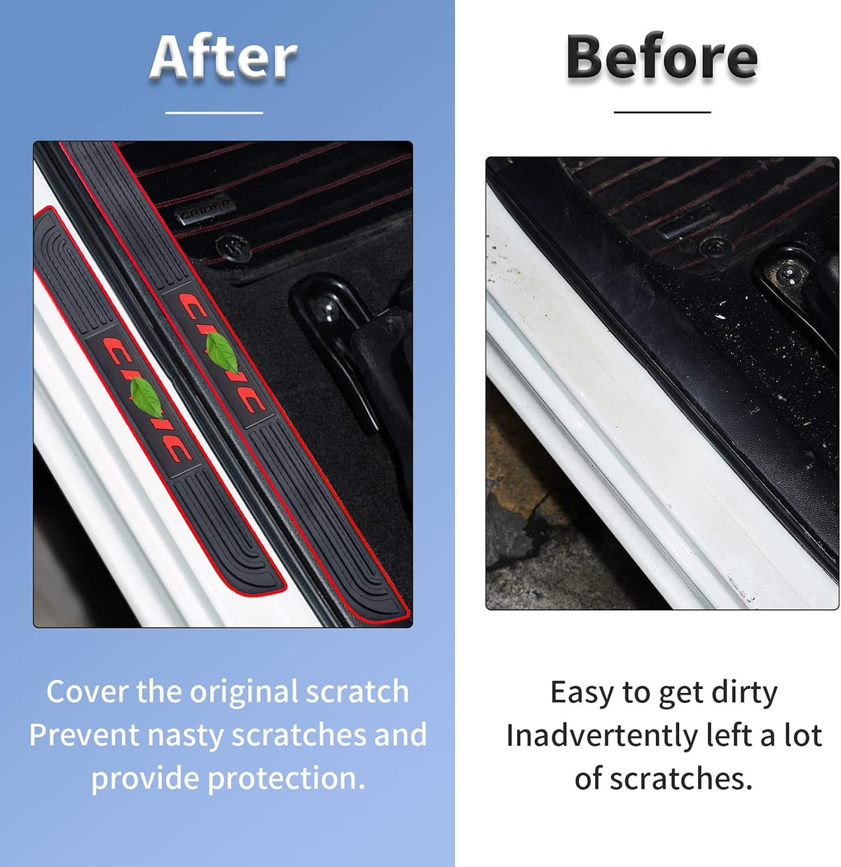Car Door Sill Plate Protectors - Black Soft Rubber Front/Rear Door Sill Scuff Plate Guard, Door Pedal Protector Stickers fit for Honda Civic
