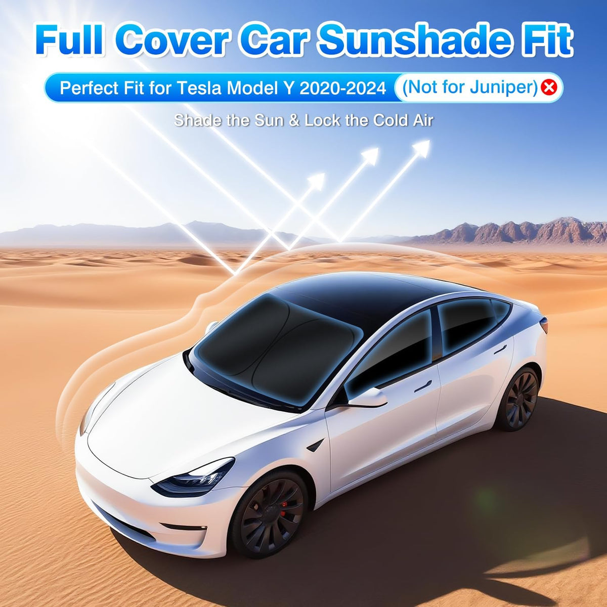 T TGBROS Windshield Sun Shade for Tesla Model Y 2020-2024(Not for Juniper) Car Window Shades Thicken UV Block and Blackout Privacy Foldable Sunshades 8PCS Keep Cool Sun Visor Covers