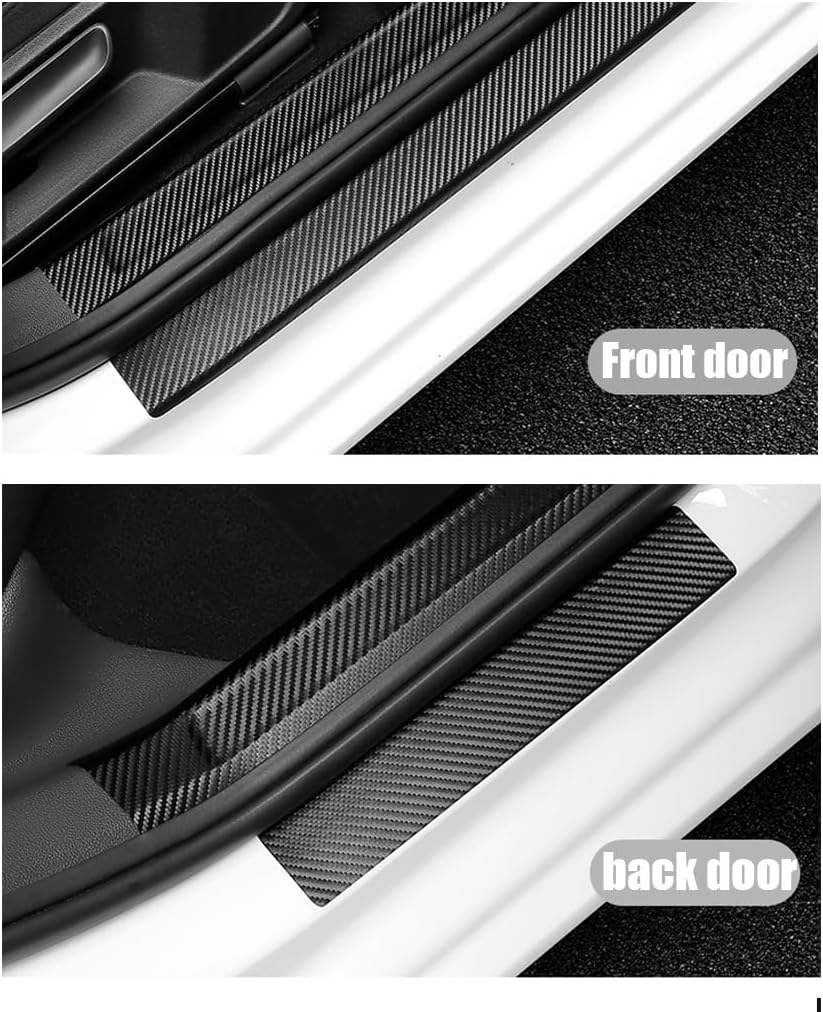 LEXLEY,with Versa Logo for Nissan 2020-2025 Versa Carbon Fiber Style Leather Door Sill Protector Anti-Dirty Scuff Plate Cover Guard Sills Protector Trim,Welcome Pedal Protect 4PCS -Blue