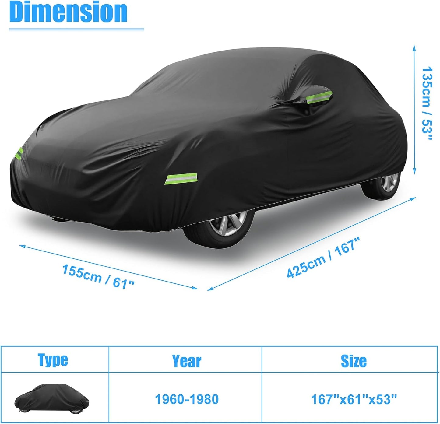 X AUTOHAUX Waterproof Car Cover for Volkswagen Beetle Bug-Sedan 2-Door 1960-1980 All Weather Beetle Full Car Cover with Door Zipper for Outdoor Windproof Sun Rain