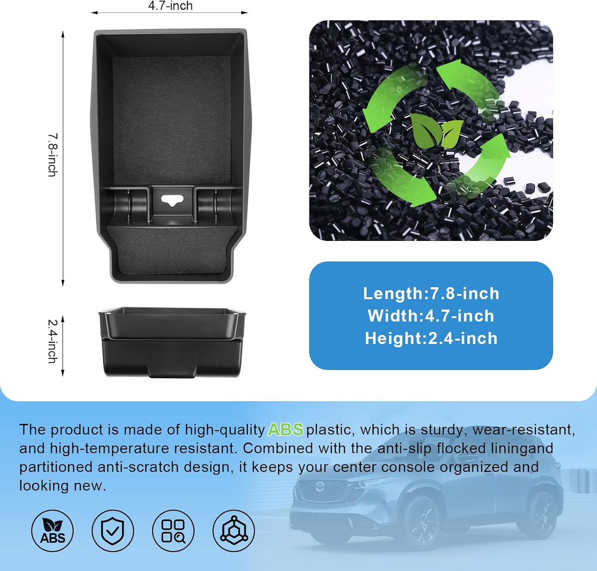 2026 CX-5 Center Console Organizer for Mazda CX-5 (2.5 S/2.5 S Select/2.5 S Preferred/2.5 S Premium Plus), Durable ABS Plastic &Silent Flocking Console Tray Insert 2026 CX-5 Accessories