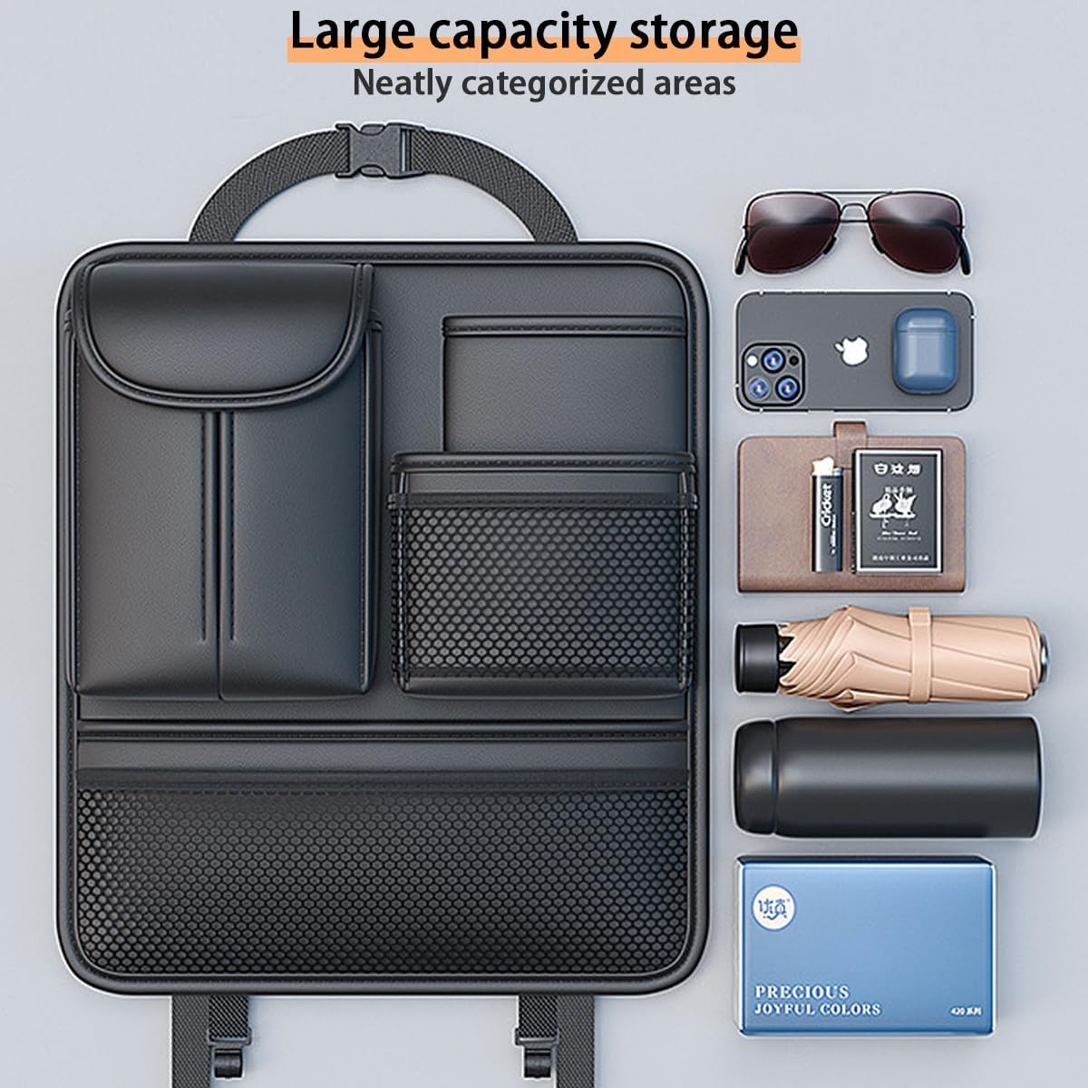 Backseat Car Organizer,5 Storage Pocketscar Seat Organizer,Car Storage Organizer with Foldable Food Tray,Car Seat Back Protectors Kick Mats Travel Accessories