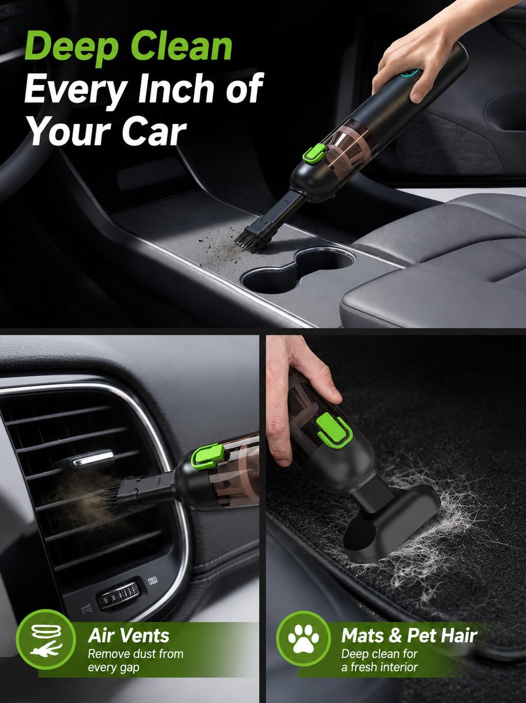 Car Vacuum, 4-in-1 Rechargeable Mini Cordless Handheld Vacuum for Car Home
