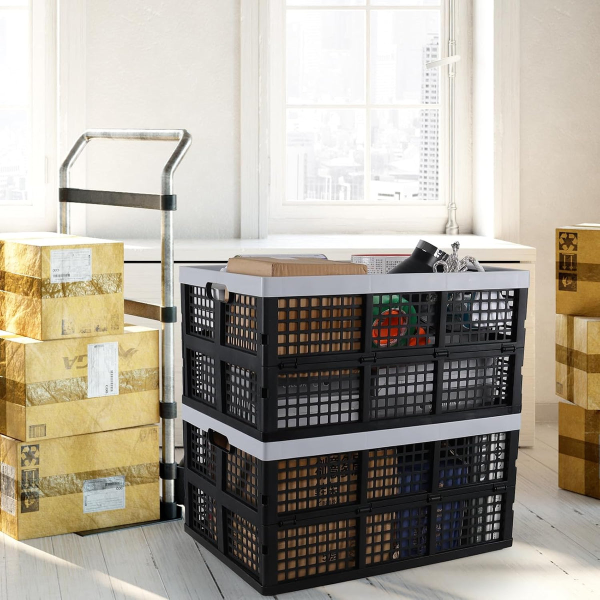 66 L 4 Packs Large Collapsible Storage Crate, Folding Crates