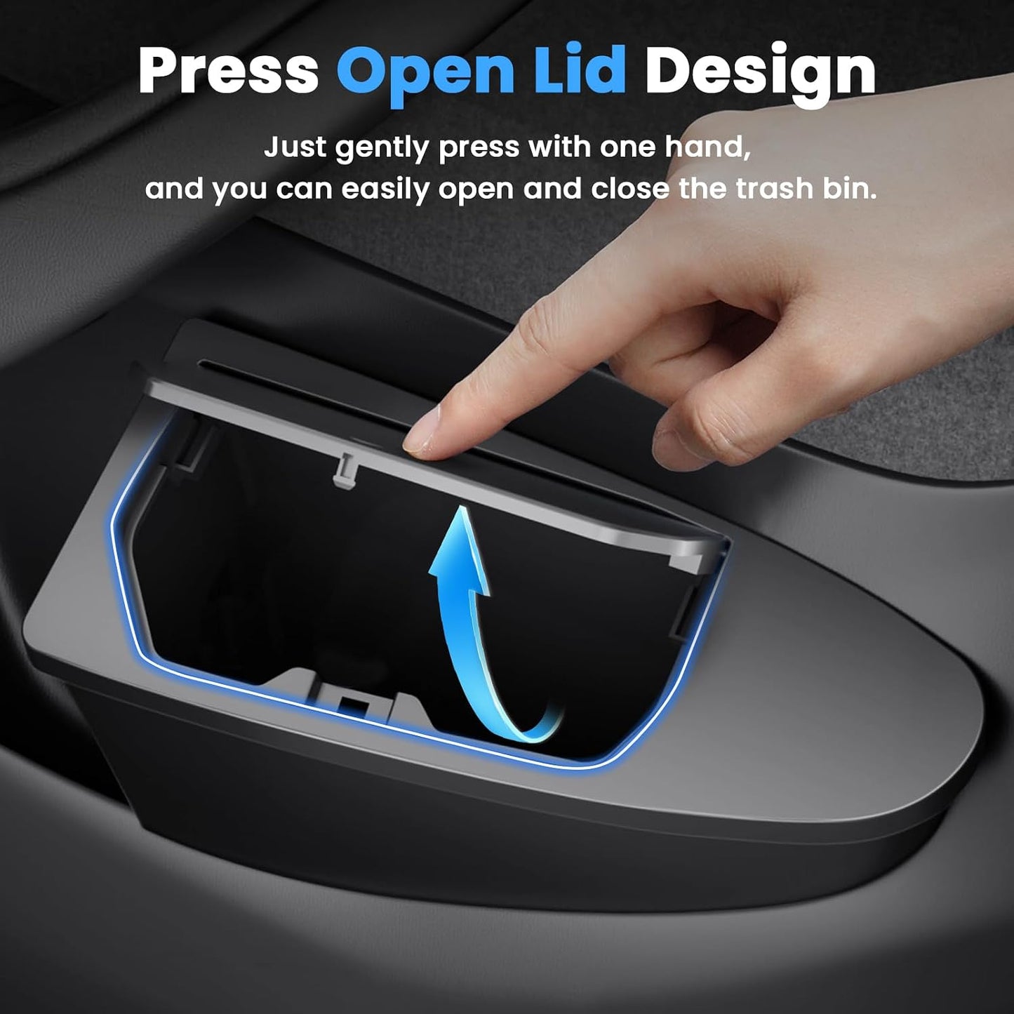 Canvcle Front Door Trash Can for 2025 2026 New Tesla Model Y Juniper Accessories, Door Side Storage Box Organizer Front Seat Door Garbage Bin with Push-Open Lid, Hidden Storage Organizer Black 2PCS