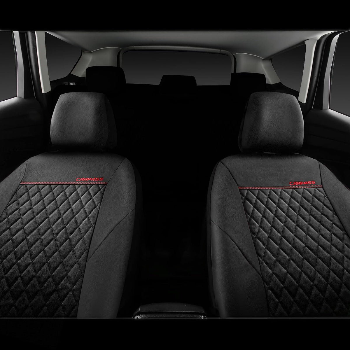 CAR PASS Quilting Leather Seat Cover Two Front Seats Only, Universal Fit Automotive Front Seat Covers Waterproof Deluxe PU Premium Vinyl Luxury for Cars Sedan Van SUV Airbag Compatible 2 Pieces,Black