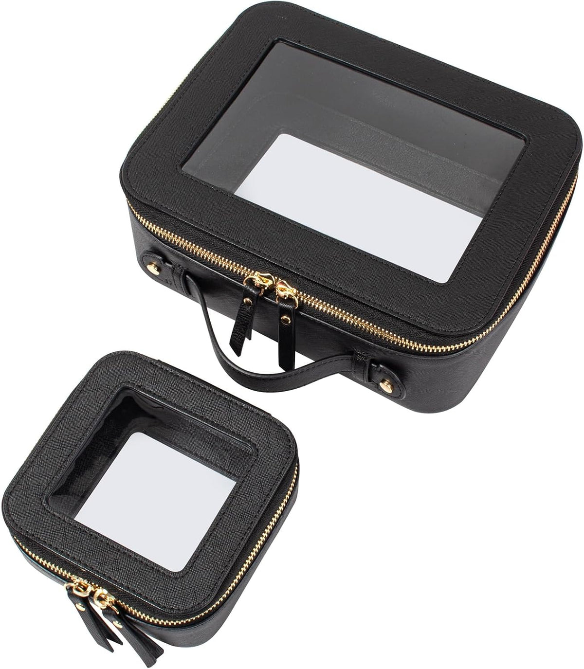 Clear Makeup Bag Set-Travel Toiletry Organizer for Women(Mini+Large Black)