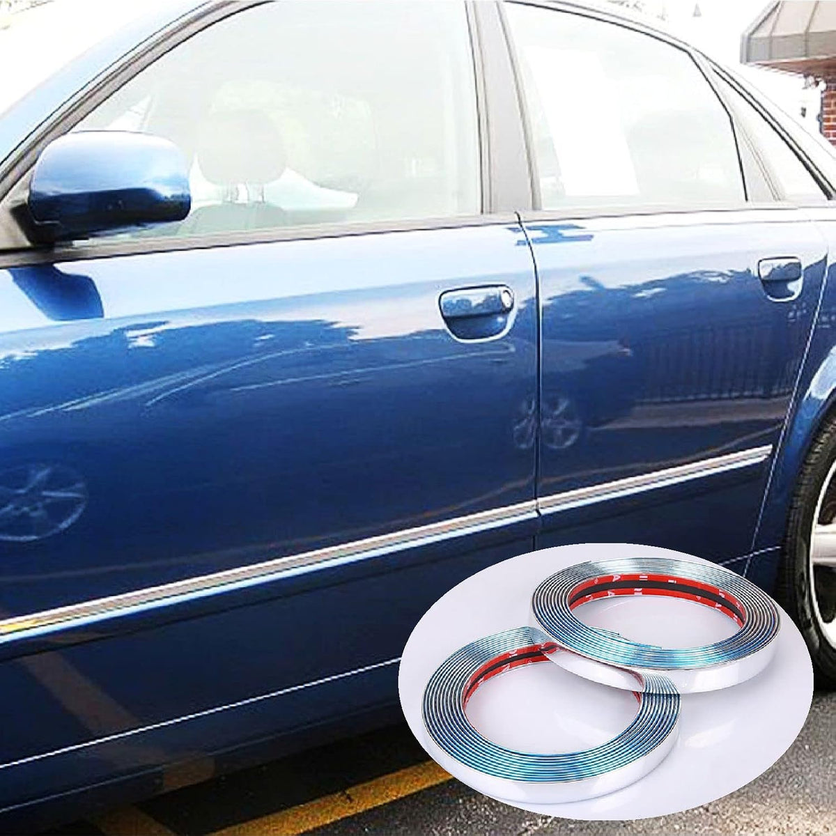 Chrome Silver Car Exterior and Interior Molding Trim Universal Bumper Window Door Body Side and Household Furniture Surfaces Decorative Strip Scratch-Proof (Width: 1 inch (25mm), Length: 8Ft)