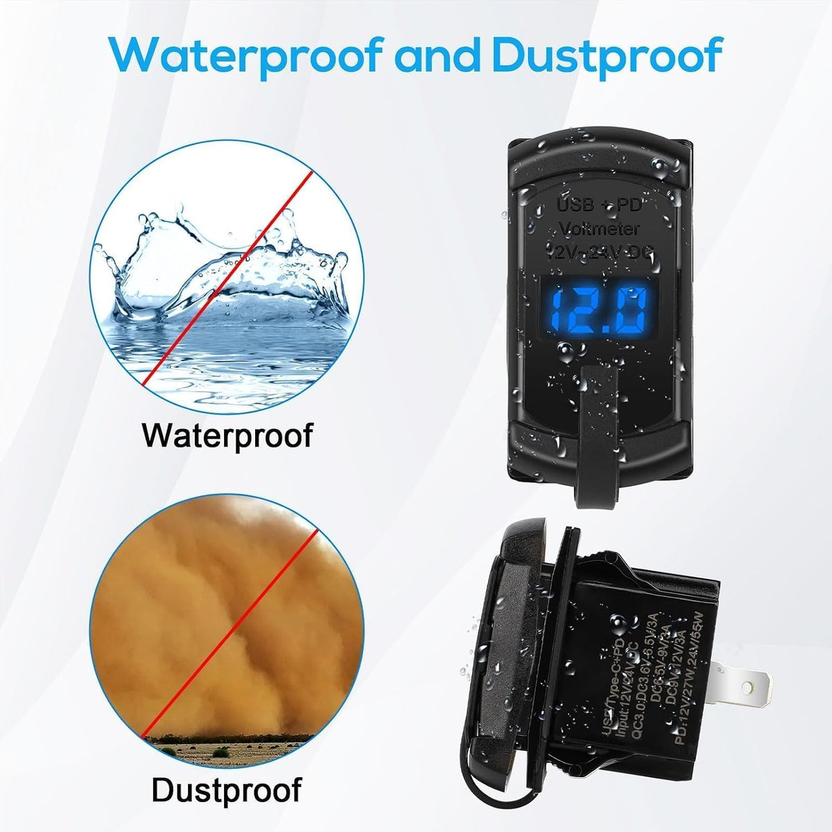 Linkstyle Car Rocker Switch Outlet, 36W QC3.0 USB-A Port & 55W PD Port Charger Socket with LED Voltmeter for 12V/24V RV Boat Motorcycle